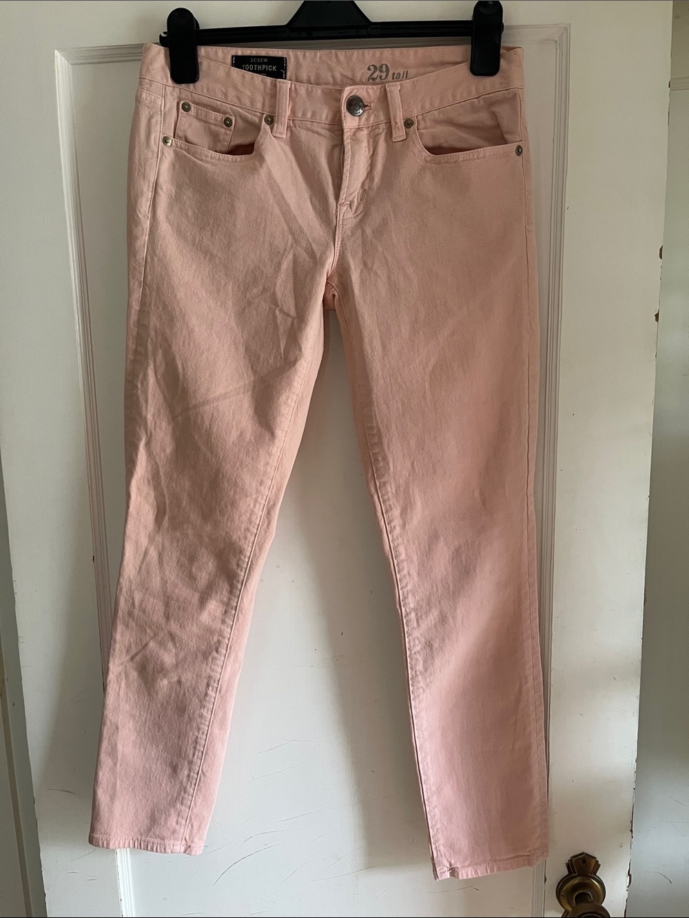 J. Crew Toothpick Jeans in Pale Blush Pink